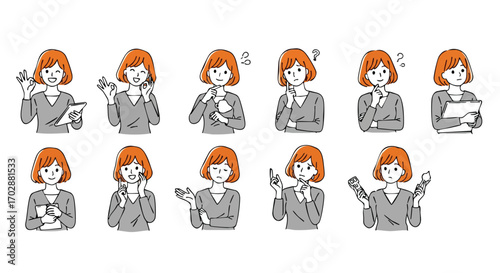 Animated woman expressing diverse emotions and actions for engaging presentation designs