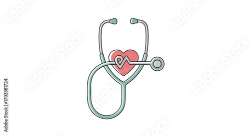 Stethoscope with a Heart Symbol: A Medical Concept Illustration Representing Cardiovascular Health and Healthcare Services availability access