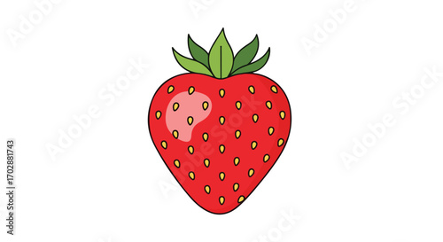 Isolated strawberry illustration in vibrant red and green, showcasing summer fruit delight with its sweet, cartoon aesthetic appeal