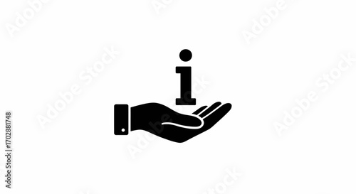 Information icon held in open hand on white background, representing help and assistance