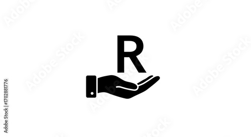 Hand holding the letter R, representing giving or receiving something with an open palm gesture