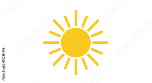 Radiant Sun Icon: A minimalist illustration of sunshine, representing warmth, energy, and cheerful days ideal for weather forecasts and graphic