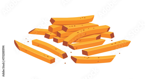 Stylized french fries pile on white, showcasing simplicity and delightful food illustration, perfect for casual graphics