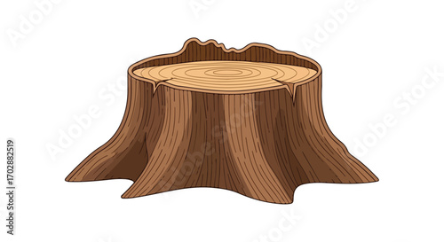 Illustration of a tree stump, depicting the rings of time and the end of a cycle symbolizing nature's resilience and the continuous passage of time