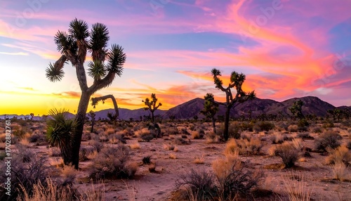Desert sunset, Joshua trees