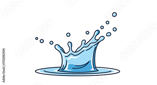 Captivating water splash illustration with dynamic droplets, emphasizing freshness and playful movement, conveying fluidity and vitality in a clean