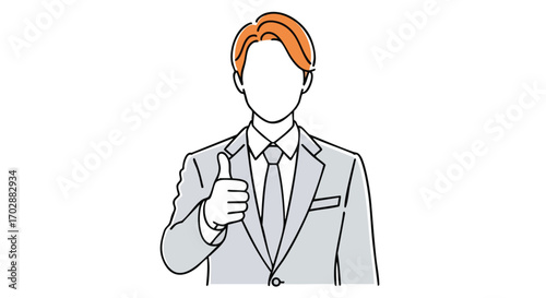 Confident professional in suit gives enthusiastic thumbs up gesture for success and approval