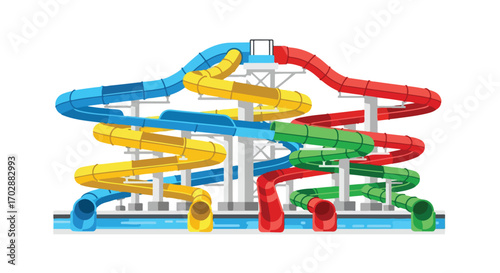 Thrilling water park slides with vibrant colors and dynamic designs for summer fun and recreational activities