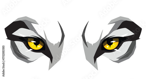 Abstract owl eyes illustration with yellow irises and geometric design elements, perfect for modern graphic design projects