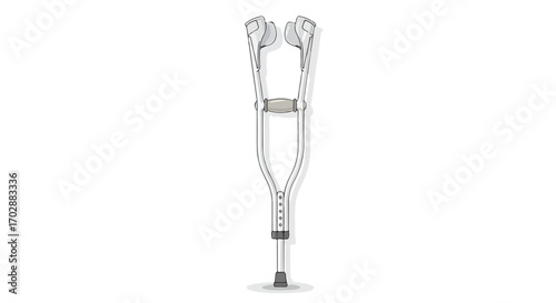 Isolated medical crutch illustration, assistance equipment, mobility support, healthcare assistive device after injury, design on white backdrop