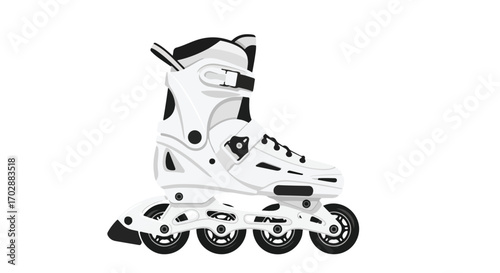 Sleek inline skate, pristine white, embodies movement, speed, and the spirit of recreational fitness and dynamic urban adventures
