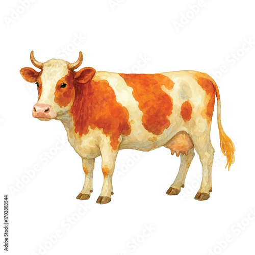 Watercolor Cow Illustration in Farm Animal Style