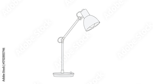 Minimalist vector illustration of an adjustable desk lamp highlighting functional design and light focus suitable for home or office workspace