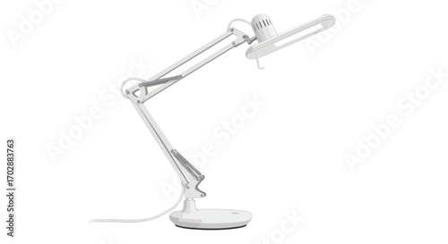 Articulated illumination: A sleek white desk lamp poised against a pristine background for focused task lighting