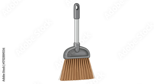 Illustration of a broom with a grey handle and brown bristles against a plain white backdrop, perfect for cleaning concepts