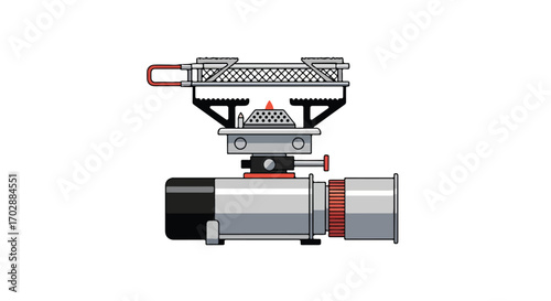 Portable outdoor cooking stove with a cooking grill, ideal for camping trips and culinary ventures in nature, isolated on white background