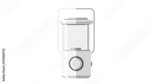 Stylized vector illustration of a modern, minimalist camping lantern on a clean white background representing simplicity and functionality