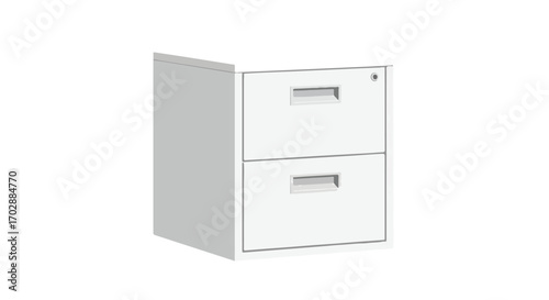 Illustration of a sleek white filing cabinet, showcasing efficient document organization and modern office furniture appeal emphasizing simplicity