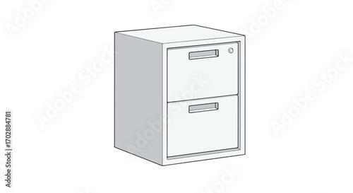 Two-drawer office filing cabinet illustration with clean lines and a minimalist aesthetic style isolated on a white background ready to store