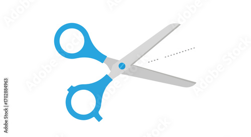 Minimalist illustration of blue and silver scissors on a clean white background showcasing cutting precision