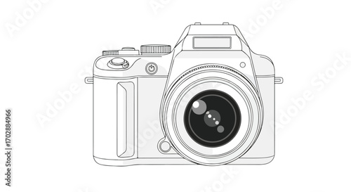 Elegant camera illustration featuring a detailed outline and a modern design perfect for creative photography projects or stylish tech-related visuals