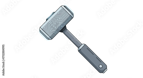 Futuristic hammer featuring a circuit board design hinting at advanced construction technology demonstrating tool innovation and digital integration