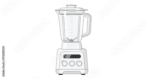 Sleek white electric blender with clear container ready for blending kitchen appliance illustration isolated on white background