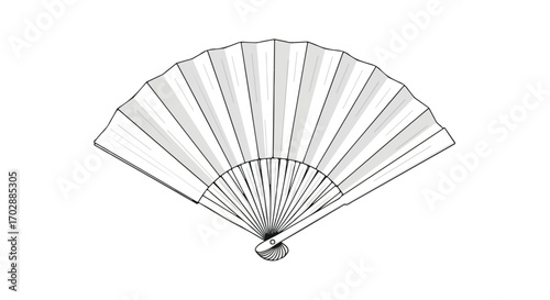 Elegant Hand Fan Illustration: A Detailed Sketch of a Traditional Folding Fan Depicting Grace and Style