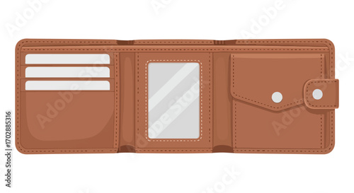 Elegant tan leather tri-fold wallet with credit card slots and buttoned coin pouch, representing financial security and personal organization