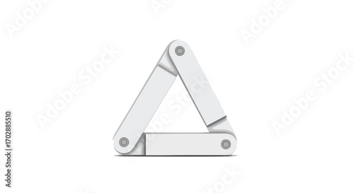 Geometric triangular form composed of interconnected white segments, minimalist design on a clean backdrop representing shape and construction concept