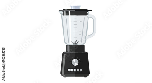 Modern black blender with clear jar isolated on white background, showcasing kitchen appliance design and functionality for food preparation and
