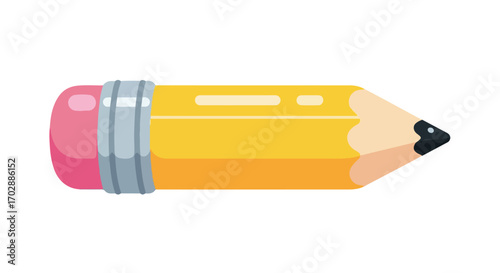 Vector illustration of a sharpened yellow pencil with a pink eraser used for writing and drawing or for graphic design