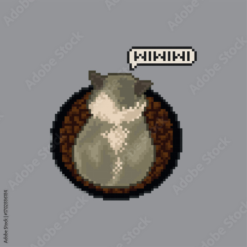 Baby cat eating, wiwiwi cat, pixel art illustration