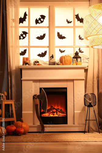 Room with fireplace decorat...