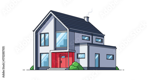 Stylized residential architecture illustration with modern design and simple color palette creating a welcoming vibe