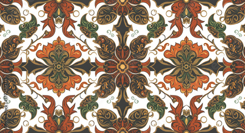 Elegant Ornamental Seamless Pattern with Floral Elements and a Rich Decorative Design