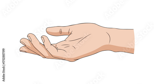 Stylized hand offering or receiving something isolated on a white background offering a product or assistance with cartoonish lines and subtle shading
