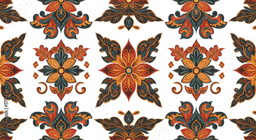 Elegant Floral Pattern Design, Textile Art, Vibrant Colors, Seamless Background, Abstract Style