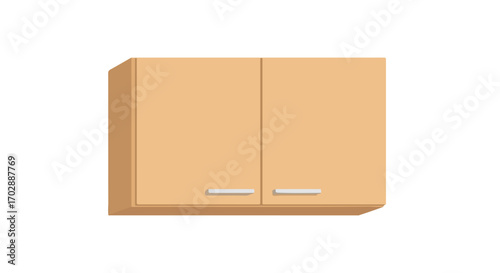 Two-door cabinet illustration, featuring a minimalist design and light wood texture for kitchen design and home improvement elements