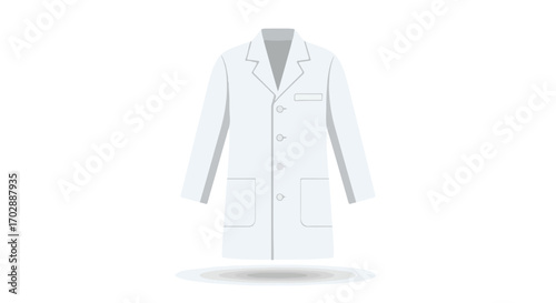 A pristine white lab coat against a stark white background symbolizing clinical precision and sanitation, rendered in a clean minimalist style