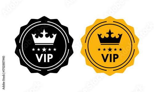 VIP icon collection. Golden vector logo with a royal crown and stars, symbolizing exclusive access, luxury, and premium member status