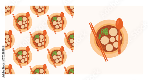 Illustration repeat pattern bowl meatball unique