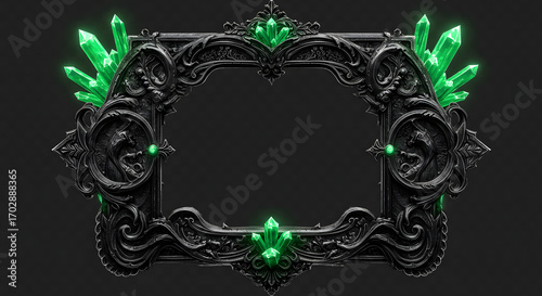 Elegant Black Frame with Green Crystals for Graphic Design Showcase and Presentation
