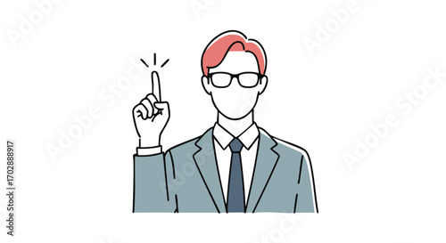 Professional man in suit points finger up with a bright idea, symbolizing inspiration and innovation.