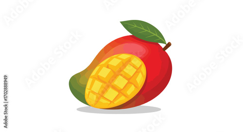 Freshly Cut Mango Illustration Depicting Tropical Fruit Deliciousness and Summertime Refreshment with Vibrant Colors