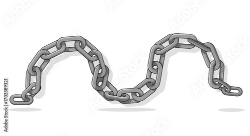 Illustration of a forged metallic chain in a wavy or curved arrangement offering a stylized graphic representation of connection, strength and