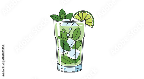 Refreshing mojito illustration: A tantalizing blend of lime, mint, and ice in a vibrant glass composition