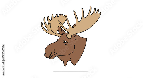 Illustrated moose portrait showcasing elegant antlers and simplified design on white background for educational resources