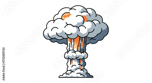 Stylized atomic mushroom cloud illustration against white background, emphasizing potential risks and visual impact of nuclear consequences