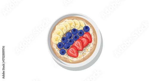 Oatmeal delight: A vibrant breakfast bowl featuring bananas, blueberries, and strawberries artistic rendering for recipe concepts